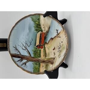 Vintage Signed Covered Bridge Plate Japan Y. Takagi Japanese Wall Forest Birds